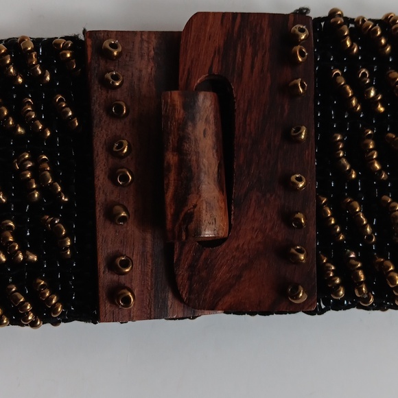BEADED METALLIC/ WOOD BROWN BLK BELT - Picture 2 of 3